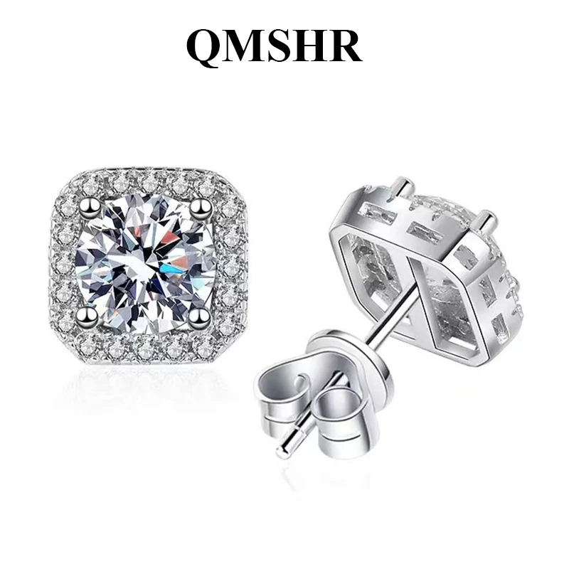 

Серьги-гвоздики QMSHR 1CT из стерлингового серебра S925 с муассанитом, с 2 сертификатами D VVS1, прошедшие тест на алмазный тестер, для женщин и мужчин, ювелирные изделия