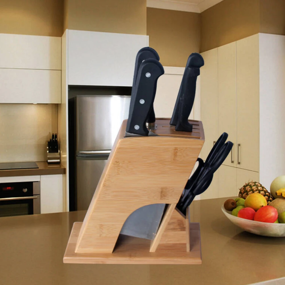 

Bamboo Knife Holder Storage Rack for Kitchen ganizer Shelving Multi Partition Draining Holes Ventilation Moisture Resistant