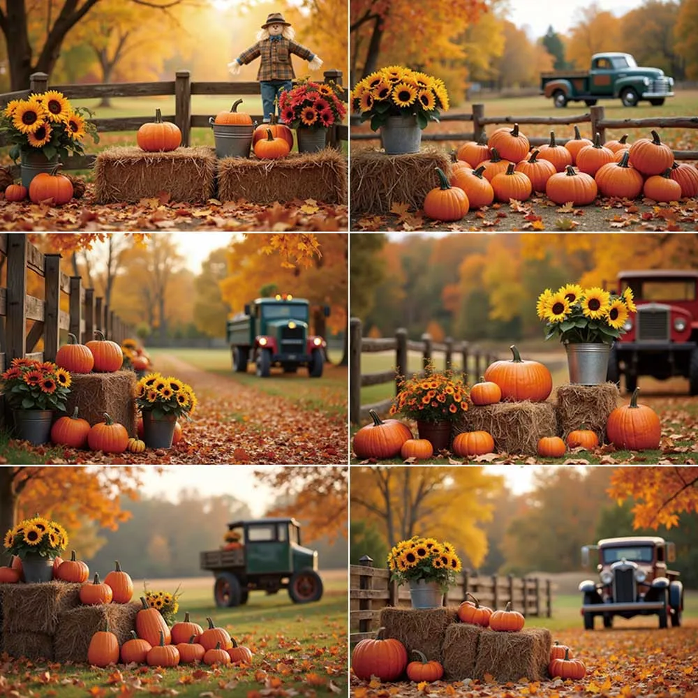 

MOON.QG Thanksgiving Photography Backdrop Farm Scarecrow Haystack Photozone Background Children Photo Studio Photocall Supplies