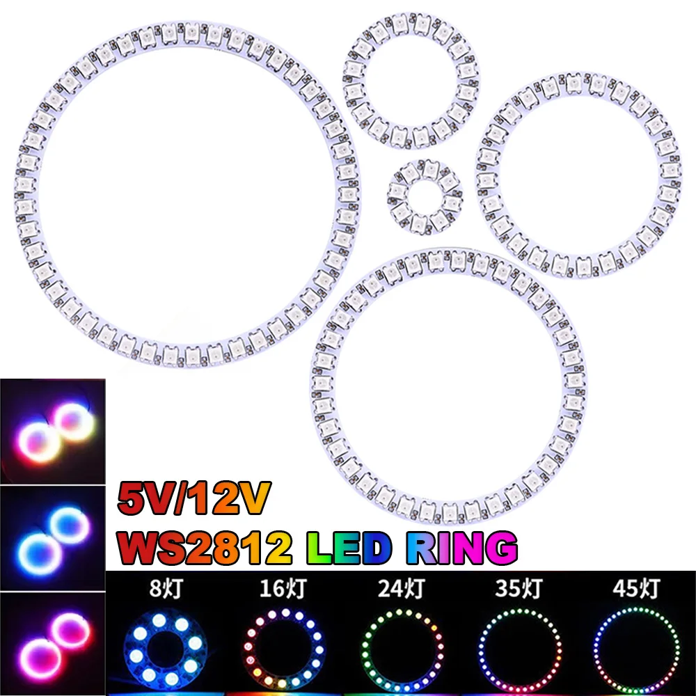 WS2812B LED Pixel Ring 8/12/16/24/35/42Leds Individually Addressable WS2812 Built-in IC Smart DC5V Black/White PCB