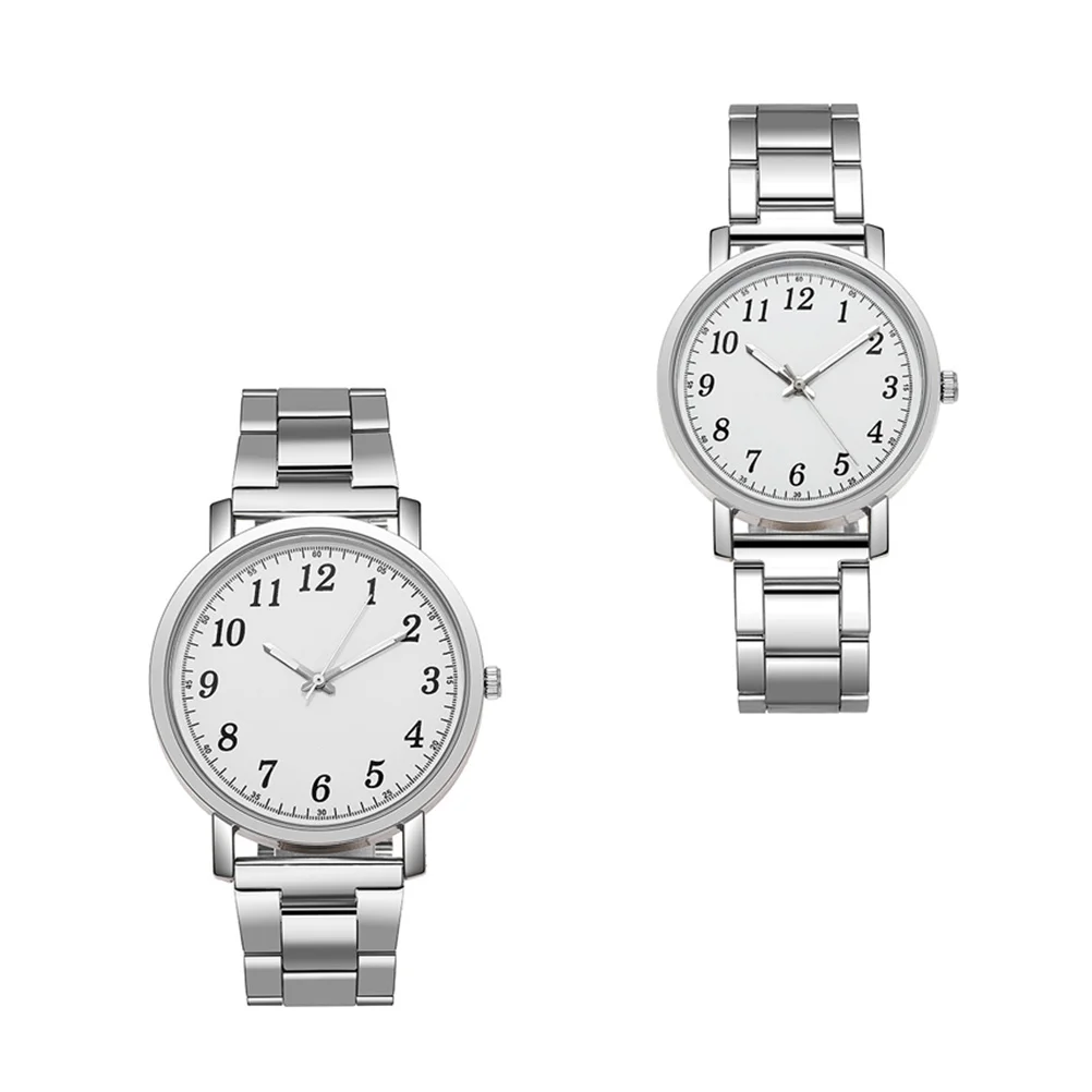

2 pcs Stainless Couple Watch Silver Alloy Lightweight Durable Casual Watches For Men Women Fashion Mechanical Movement Gift