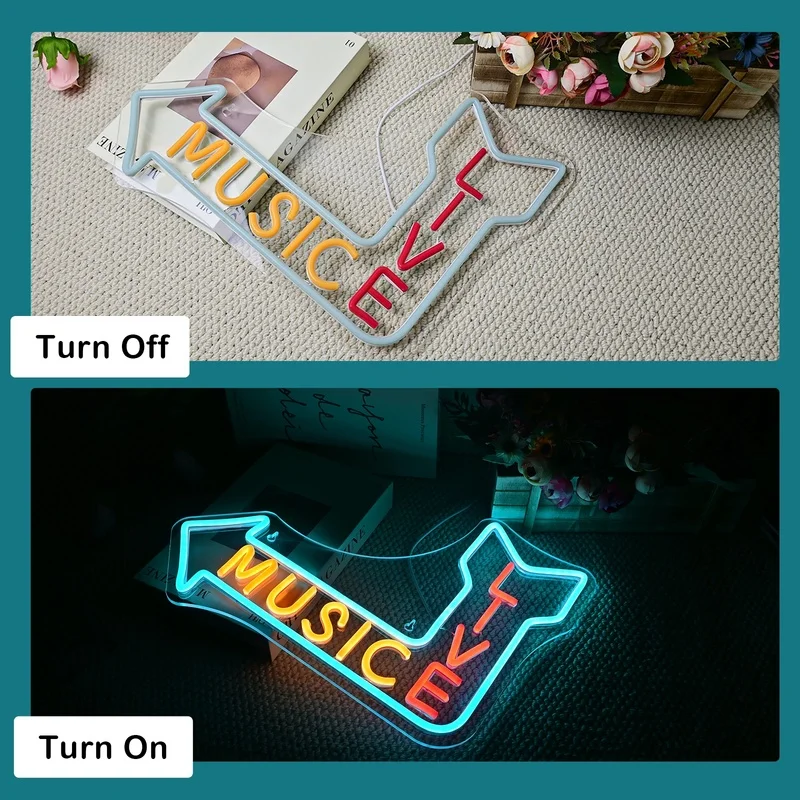 Live Music Neon Sign custom Wall Decor Arrow Direction 5/12V USB Colorful LED Lights Room Decor Bar Club Party KTV Dimmable 
