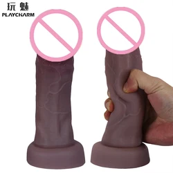 Super Skin Feeling Realistic Dildo Double Layer Silicone Soft Penis Big Glans Suction Cup Lesbian Anal Sex Toys For Two Adult 69