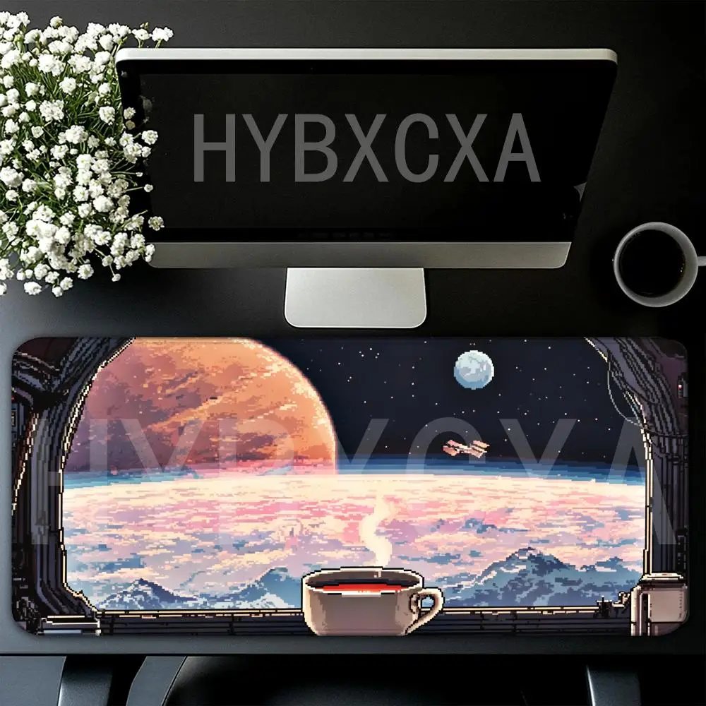 

HYBXAXC Pixel Art Desk Sci-Fi Mouse Pad Futuristic DeskPad Spacecraft Keyboard Gift for Gamers Astronomy Accessory Gaming Setup