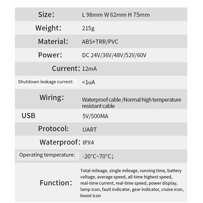M6T-SM Electric Bike Meter LCD Display 24V-60V Universal Scooter LCD Panel Color Dot Matrix Screen Bicycle Speed Display