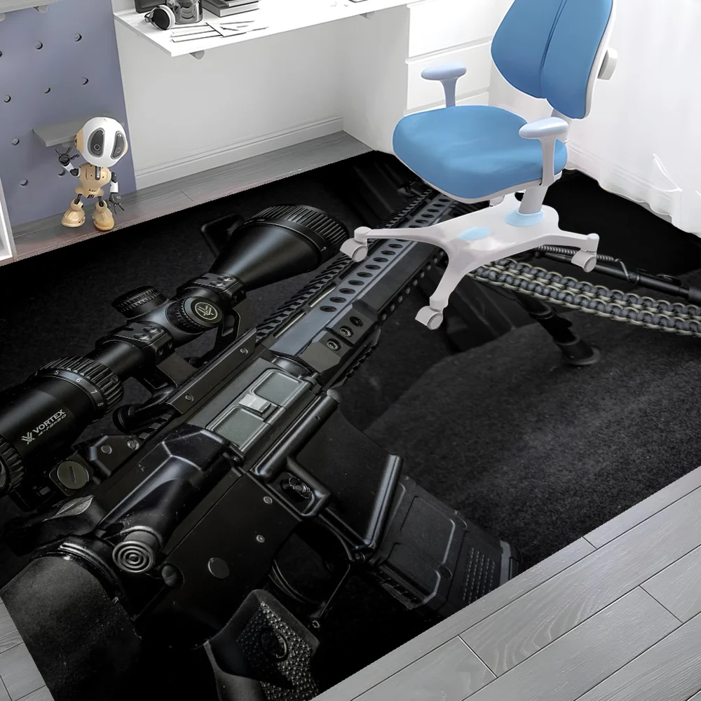 Rifle Pistol Revolver Gun AK47 Floor Mat Bathroom Mat Kids Room Bedroom Balcony Anti-Slip Doormat Living Room Bedside Area Rugs