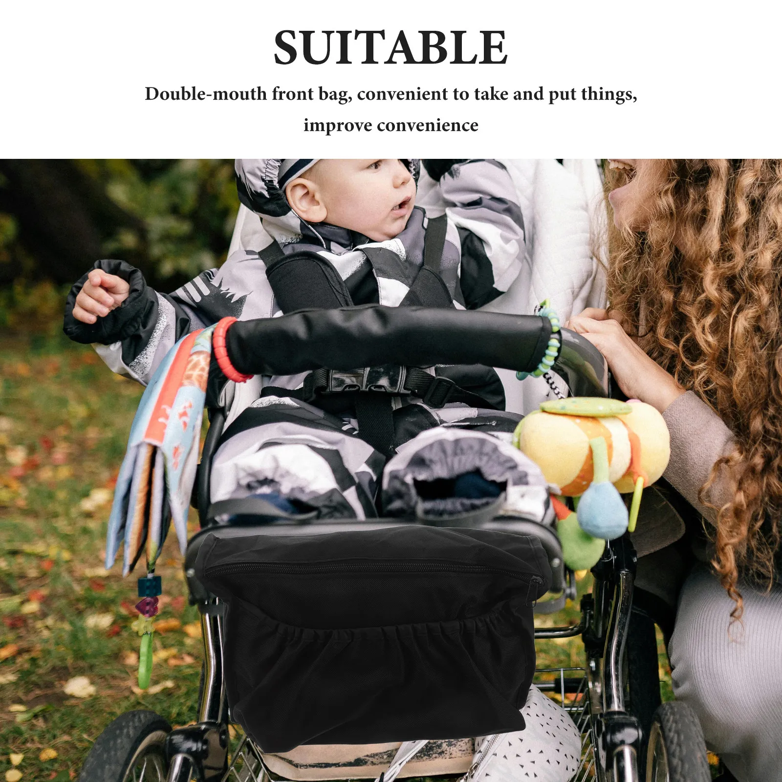Light Yellow Stroller Hanging Bag Organizer Baby Stroller Accessories Bag Large Capacity Oxford Material Dual Front