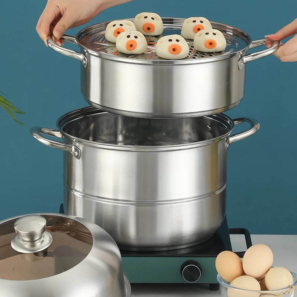 

Stainless Steel Steamer Cooker with Steamer Basket Cookware with Handle Stockpot Cookware for Kitchen Supplies