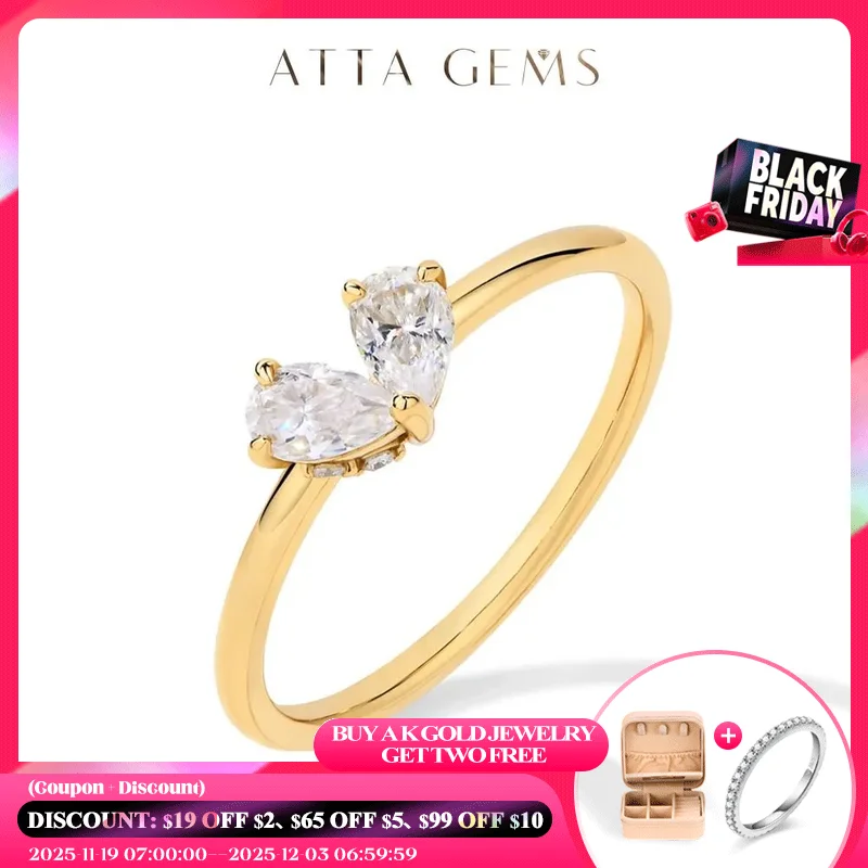 

ATTAGEMS Pear Cut 0.7CTW Moissanite Rings for Wowen DVVS1 Heart Shape Pure 10K 14K 18K Yellow Gold Engagement Wedding Bride Gift