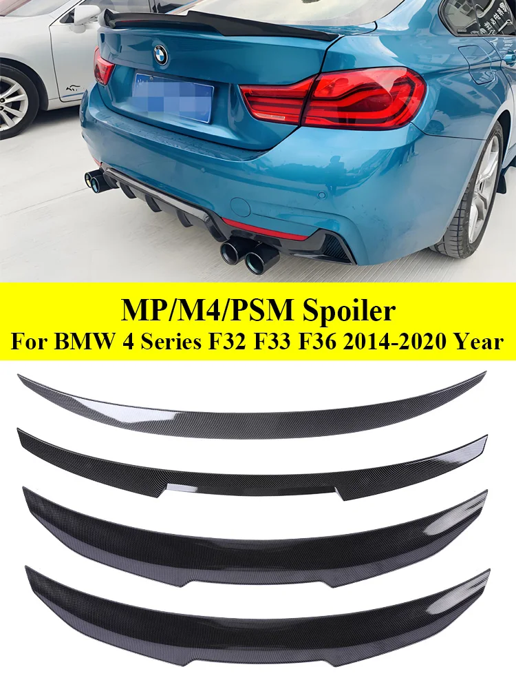 

For BMW 4 Series F32 F33 F36 2014-2020 Carbon Fiber Rear Bumper Lip Trunk Spoiler PSM M4 MP Style Wing Tail Kit Gloss Black