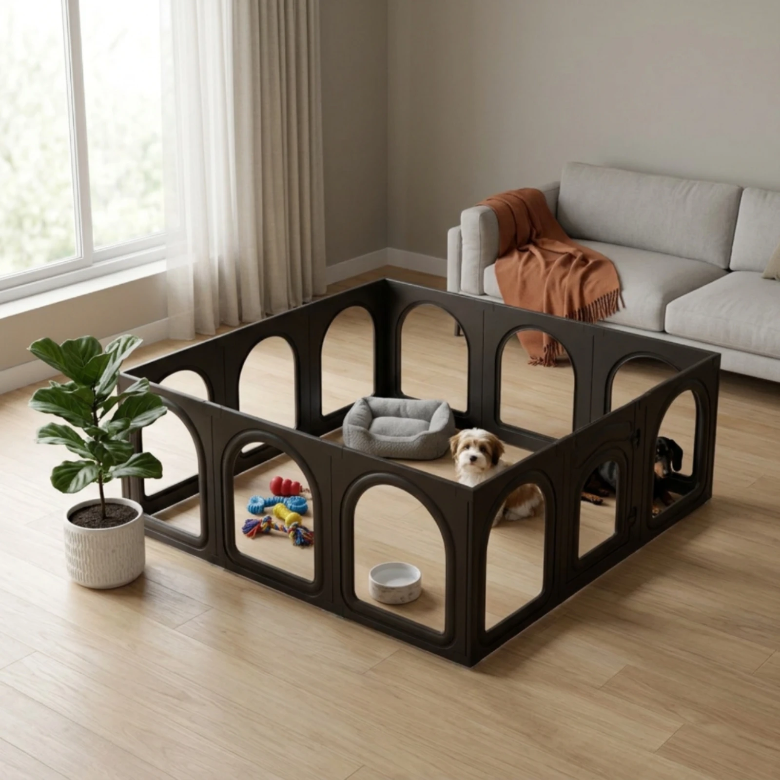 12 Pieces Modular Pet Playpen Freestanding Pet Fence with Door Small Animal Pen Indoor Play Yard Clear for Young Dogs