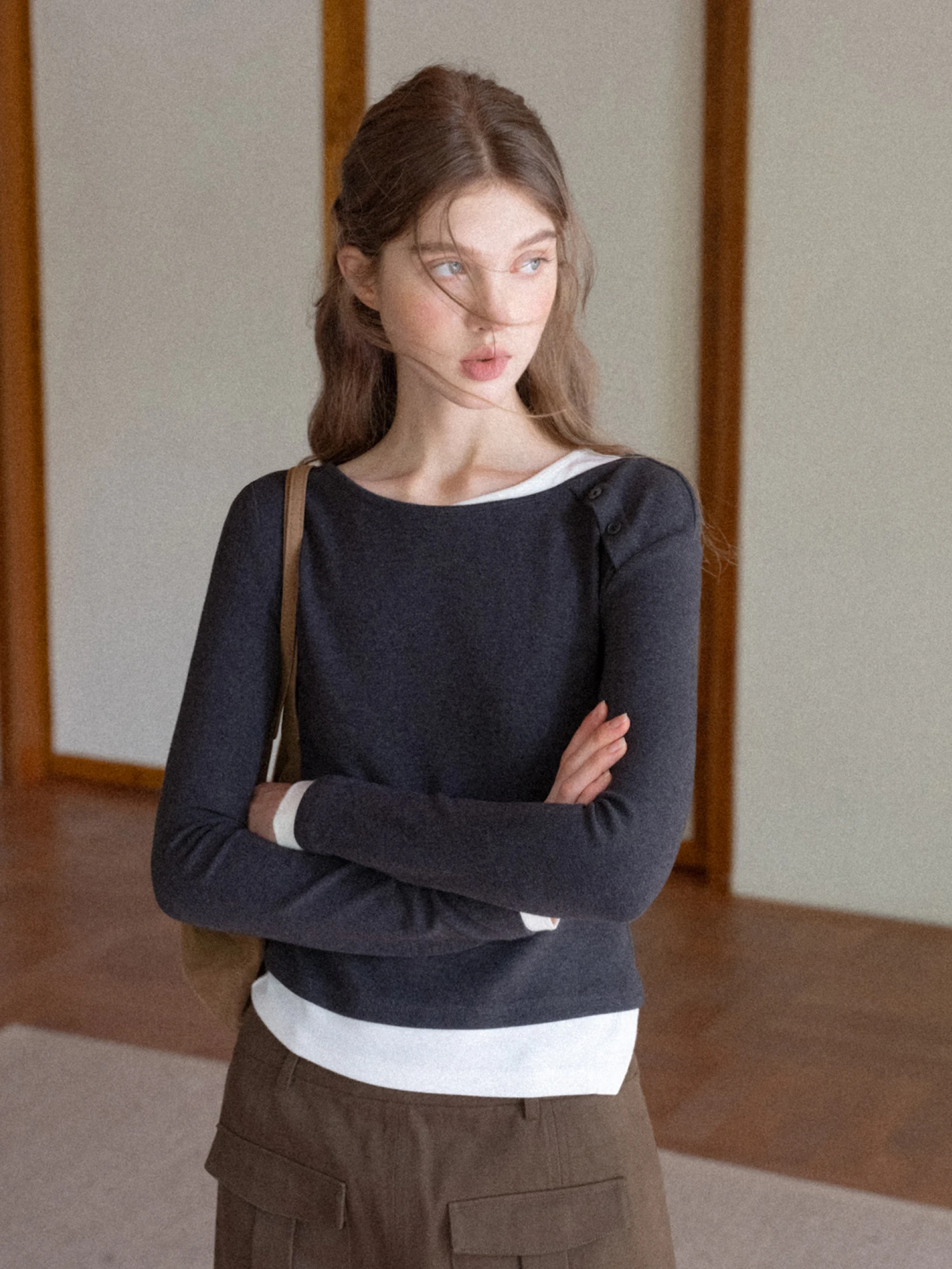 

Женская футболка Eggka ey Color Blo Slim Fit с длинным рукавом и круглым вырезом, повседневная, модная, больших размеров