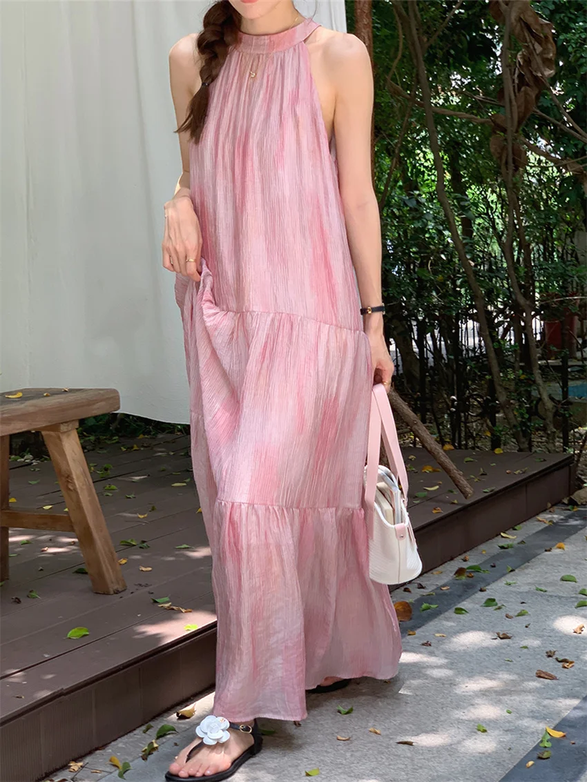 Alien Kitty Pink Daily Long Dress Sweet Women Gentle Summer Sleeveless Chic Loose 2023 Office Lady Oversize Fashion Holiday