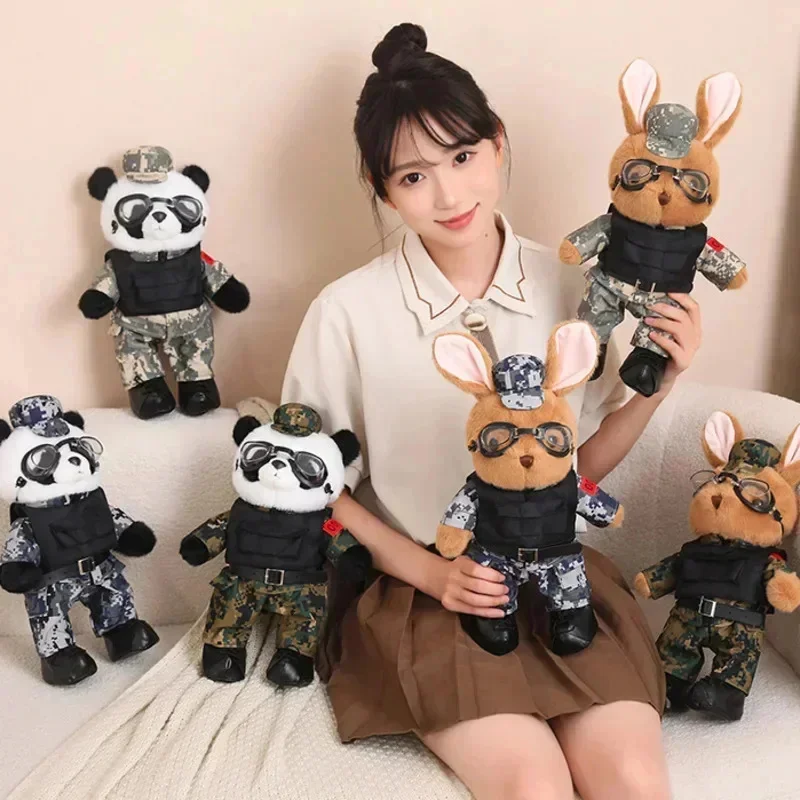 Camouflage Clothing Panda Cool Plushie Doll Combat Clothing Rabbit Handsome Plush Dolls Military Veteran Cute Birthday Gifts