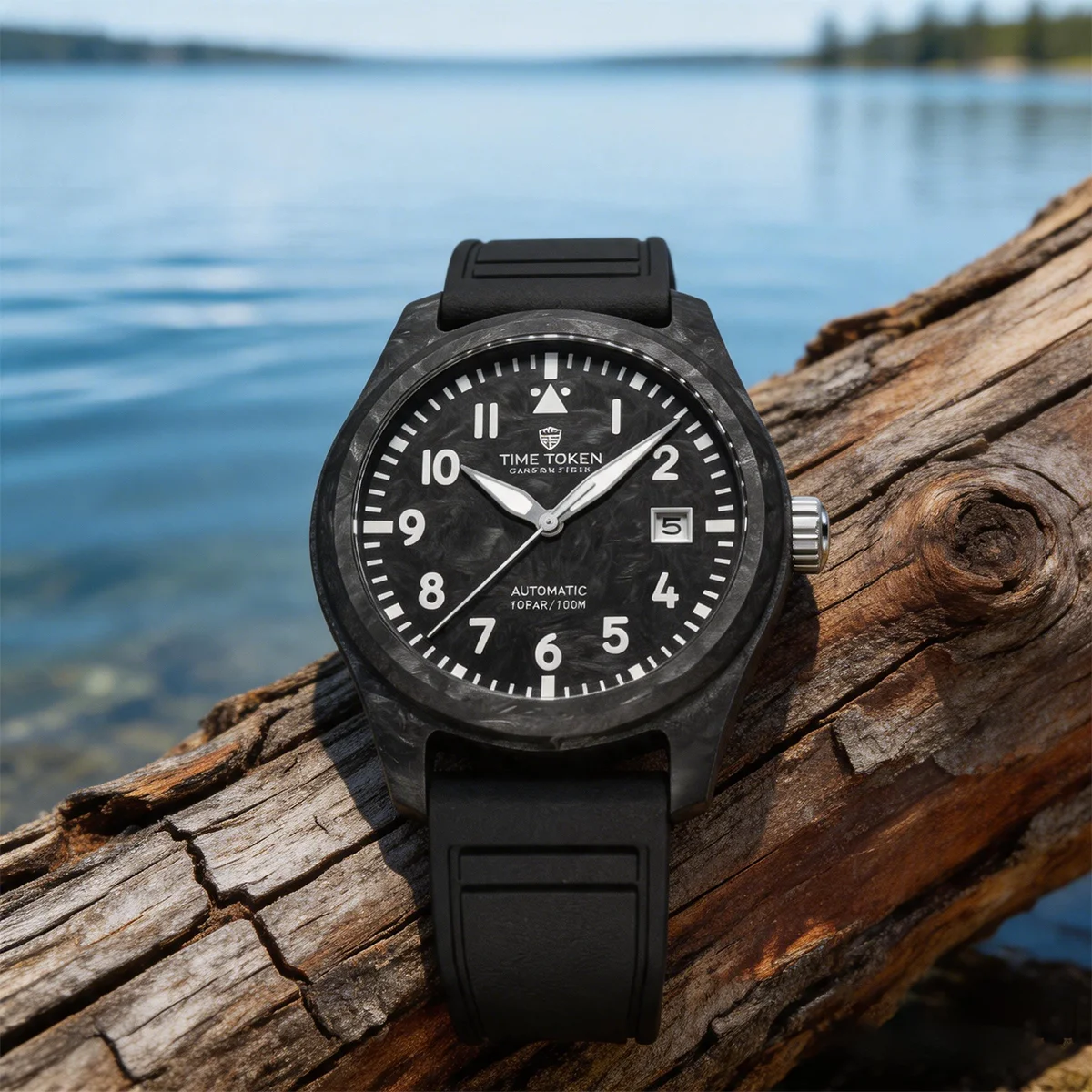 Time Token Carbon Fiber Automatic Mechanical Watch Men Military Field Watch 100M Waterproof Luminous Date Wrist Watch T537