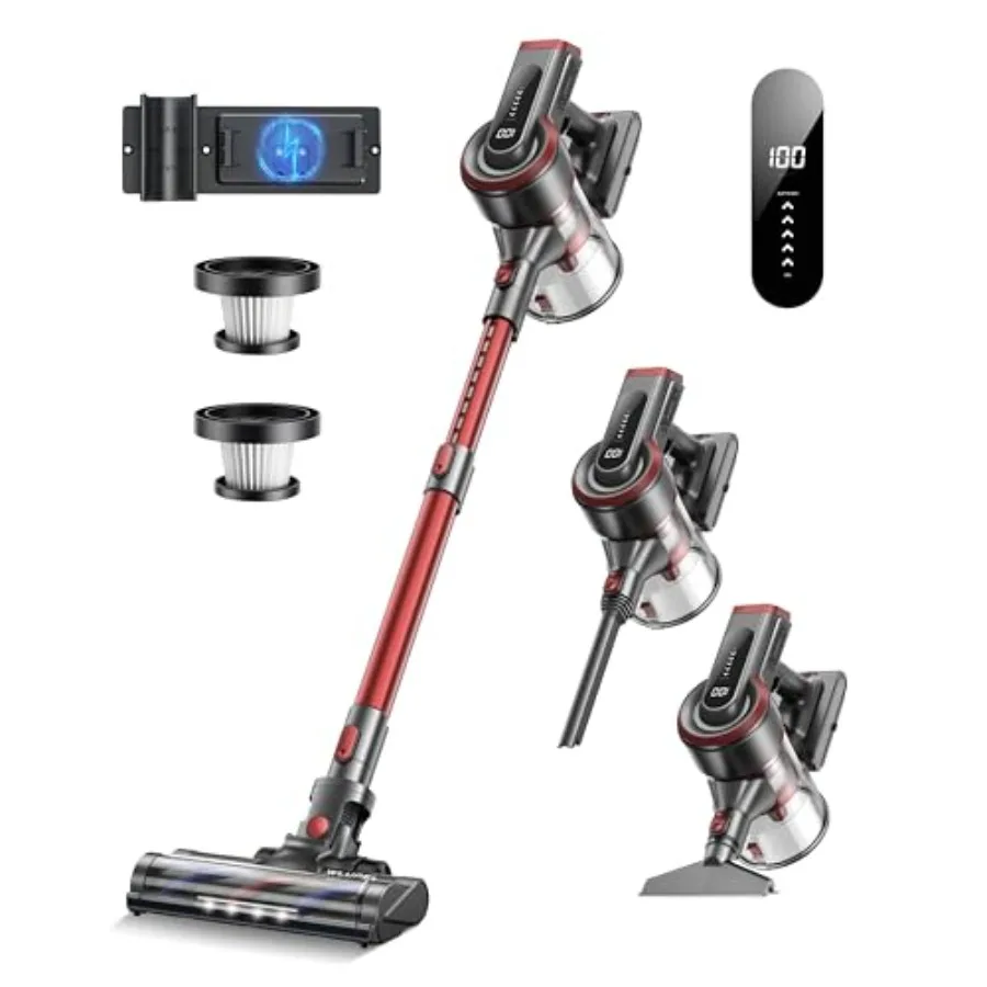 

Беспроводной пылесос 38 кПа, вертикальный пылесос 450 Вт, мощный ручной пылесос с LED-дисплеем, 55 минут работы, для уборки шерсти животных