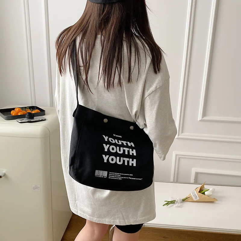 

Crossbody Woman Bags Simple Canvas Eco Shoulder Summer Large Capacity Y2k University Bags for Woman 2026 Black White Japanese