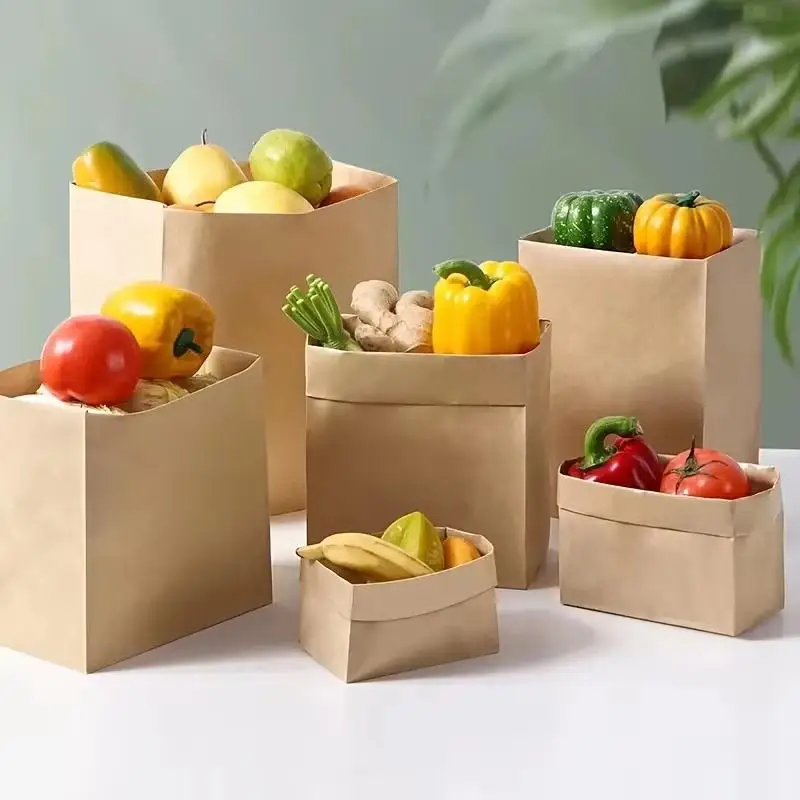 10 Stück Kraftpapiertüten mit Stabilem Quadratischem Boden in Verschiedenen Größen für Lebensmitteleinkäufe, Takeout und Einzelhandelsverpackungen – Detail 11