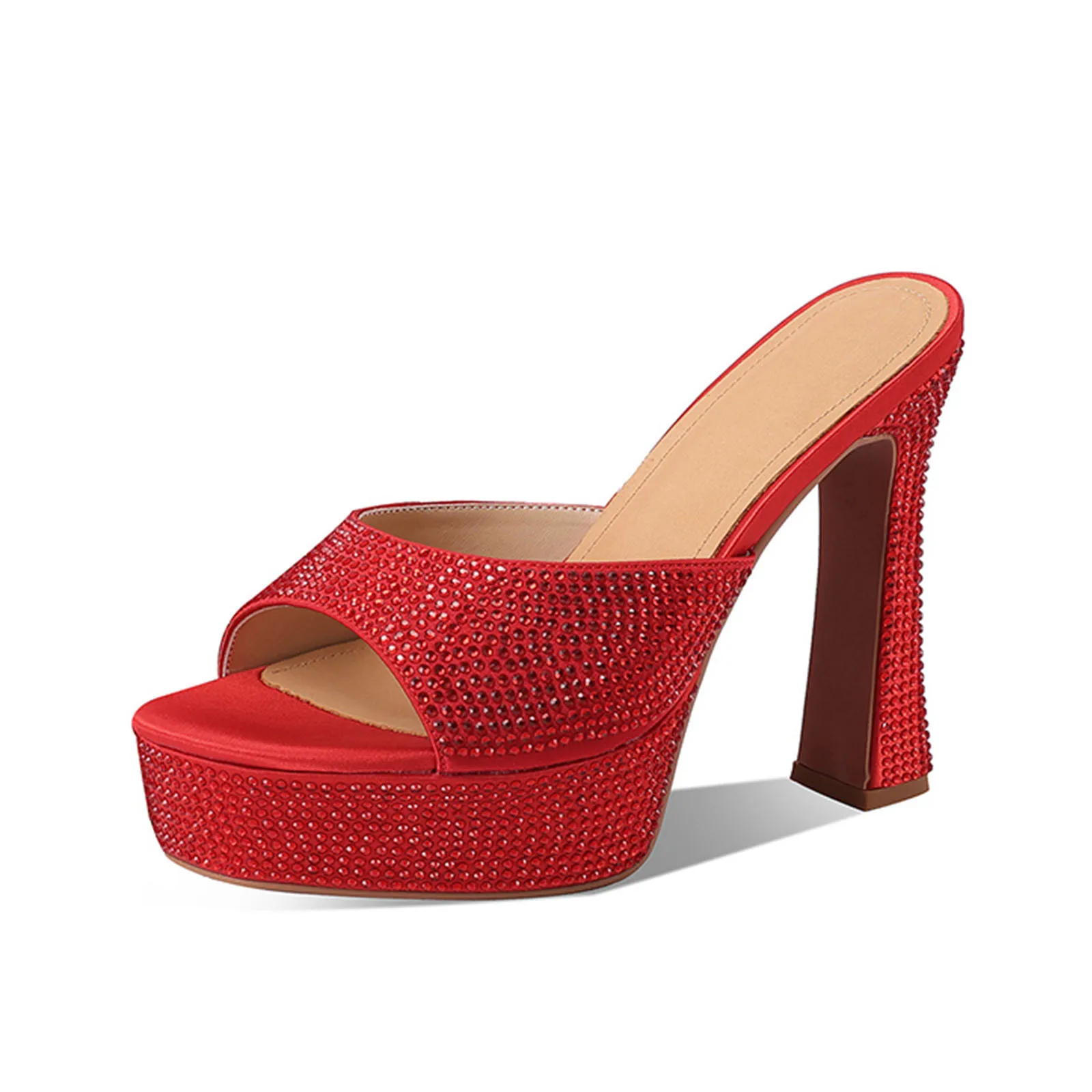 style new red waterproof table high heels full rhinestone fish mouth sandals women's banquet shoes one foot cool slippers