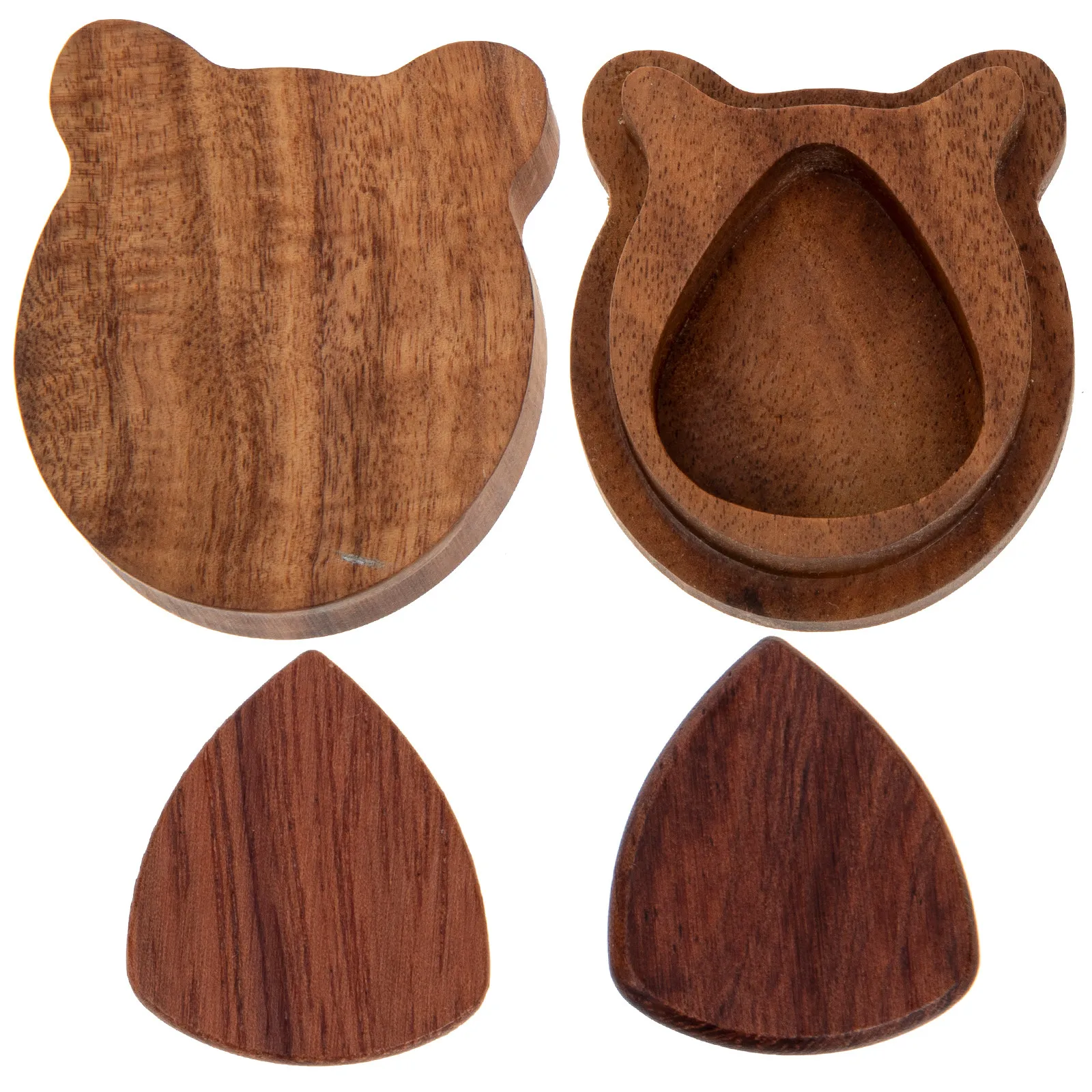 1Set Solid Wood Guitar Picks with Storage Box Natural Wooden Plectrums Professional Grade for Guitarists Finger Protection Sound