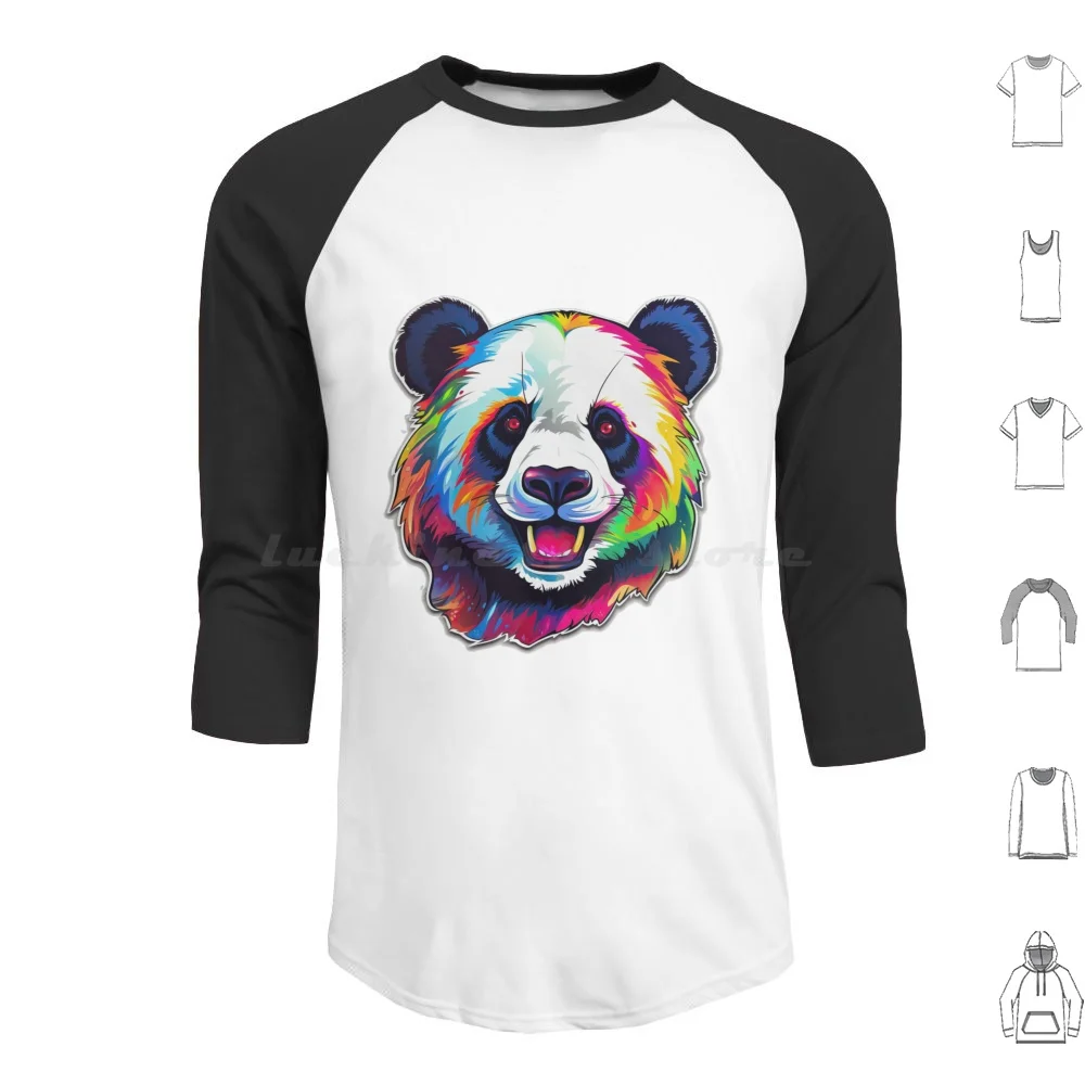 Cute Colorful Smiling Panda Hoodie cotton Long Sleeve Panda Cute Bear Colorful Smiling Bear Rainbow