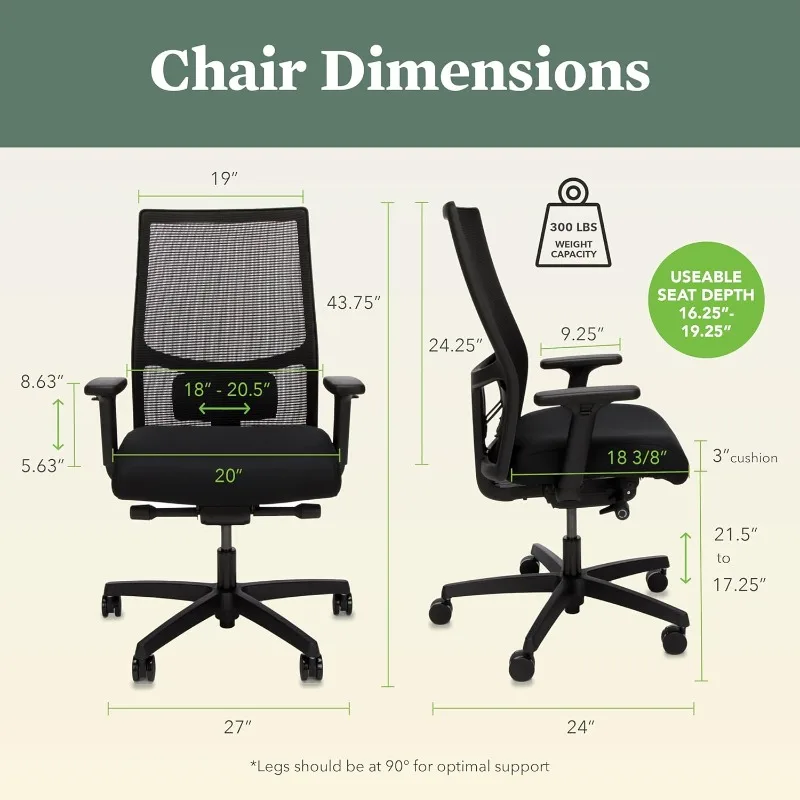 2.0 Ergonomic Office Chair - Synchro-Tilt Recline, Lumbar Support, Swivel Wheels, Comfortable for Home Office & Task Work