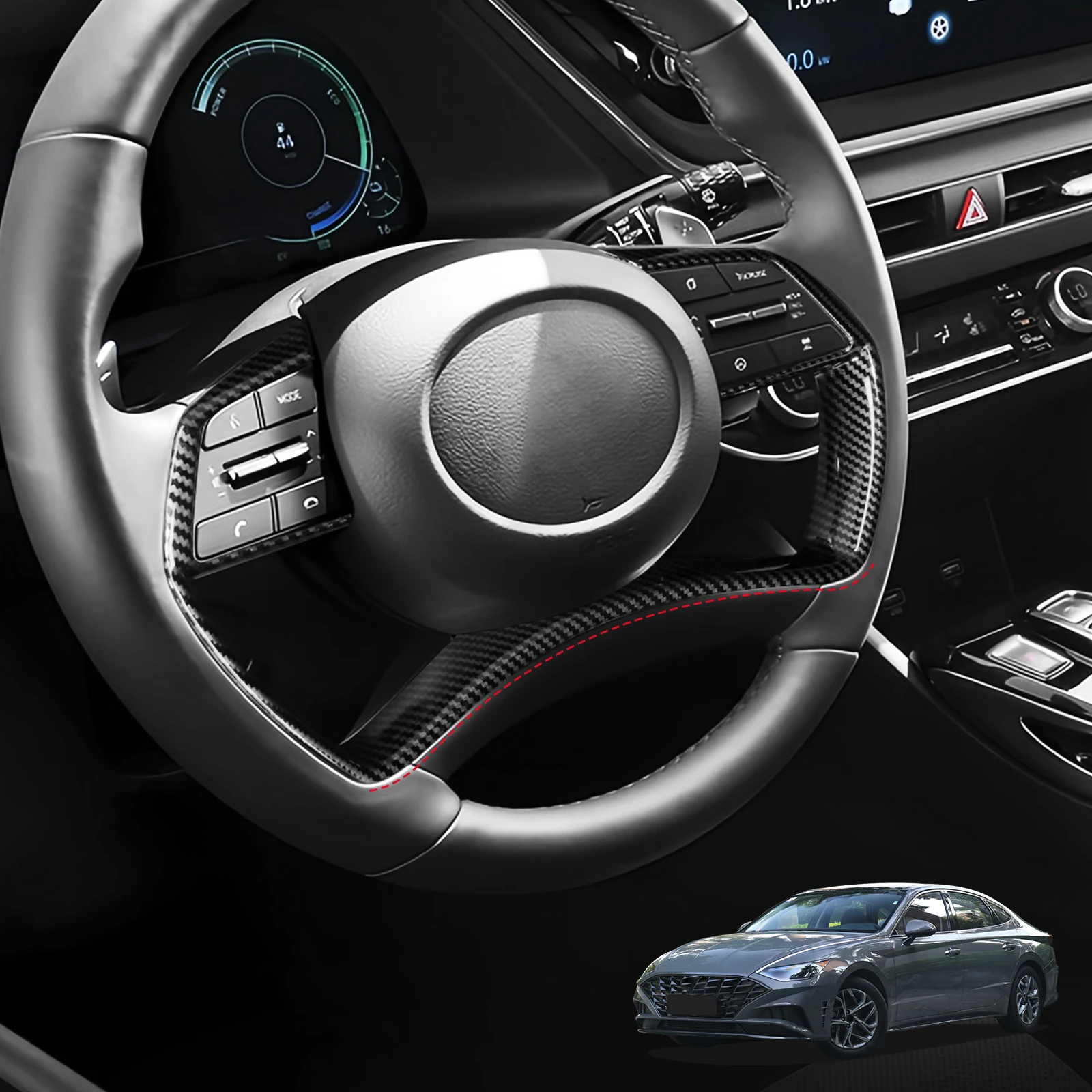 

1 PCS Car Styling Steering Wheel Frame Cover Interior Steering Wheel Panel Stickers For Hyundai Sonata DN8 2021-2023