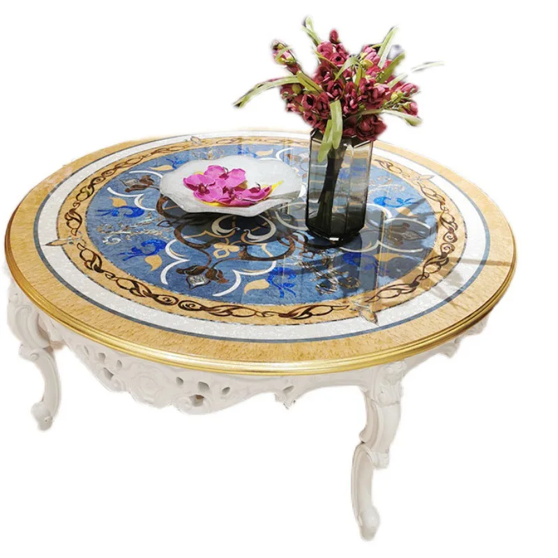 

French shell inlaid parquet Italian luxury round coffee table European classical villa mansion round table