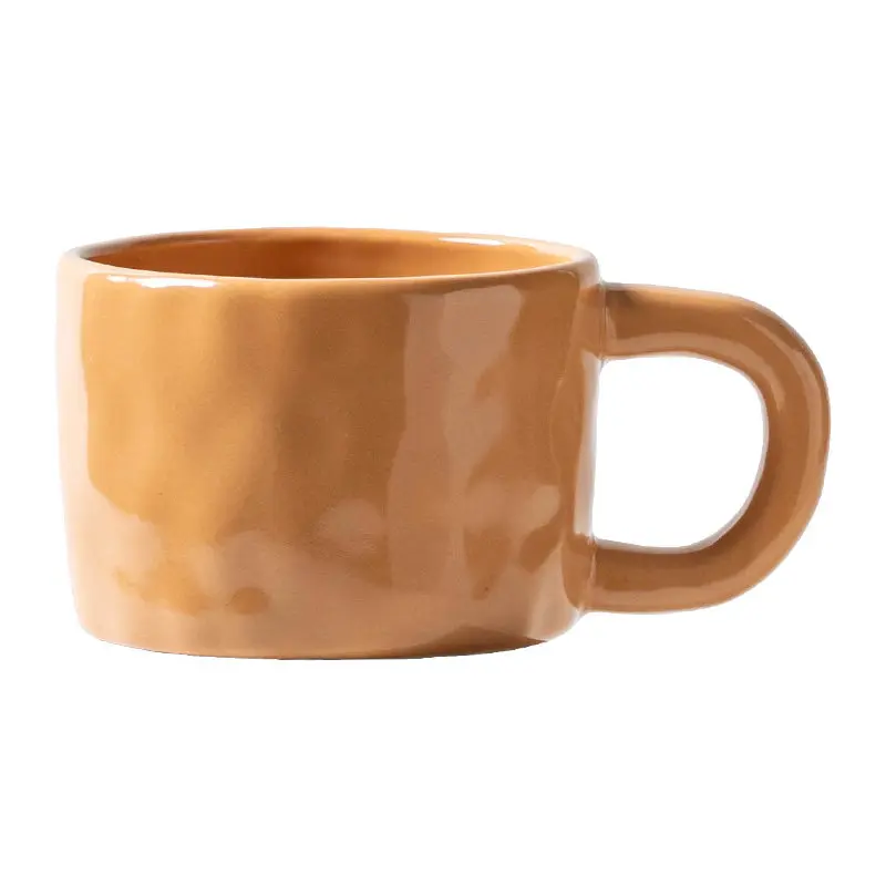 Solid Color Glossy Coffee Mugs Underglaze Color Household Ceramic Water Cups Light Luxury Round Drinkware with Handle