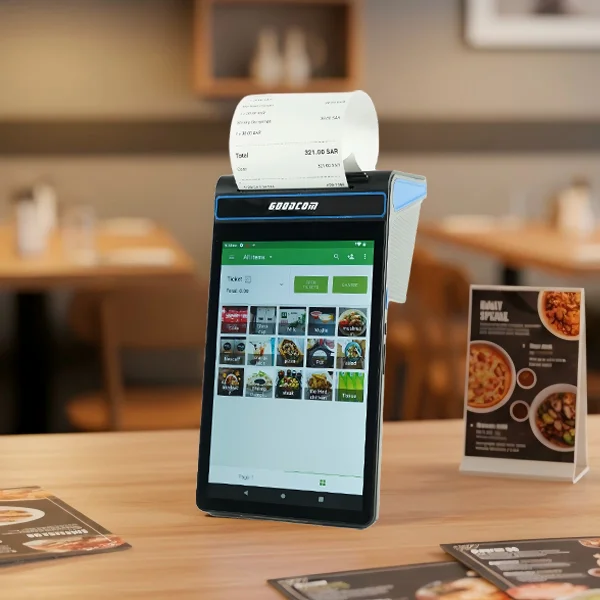 8-Inch Android 14 POS with 80mm built-in printer and scan code processing end point,