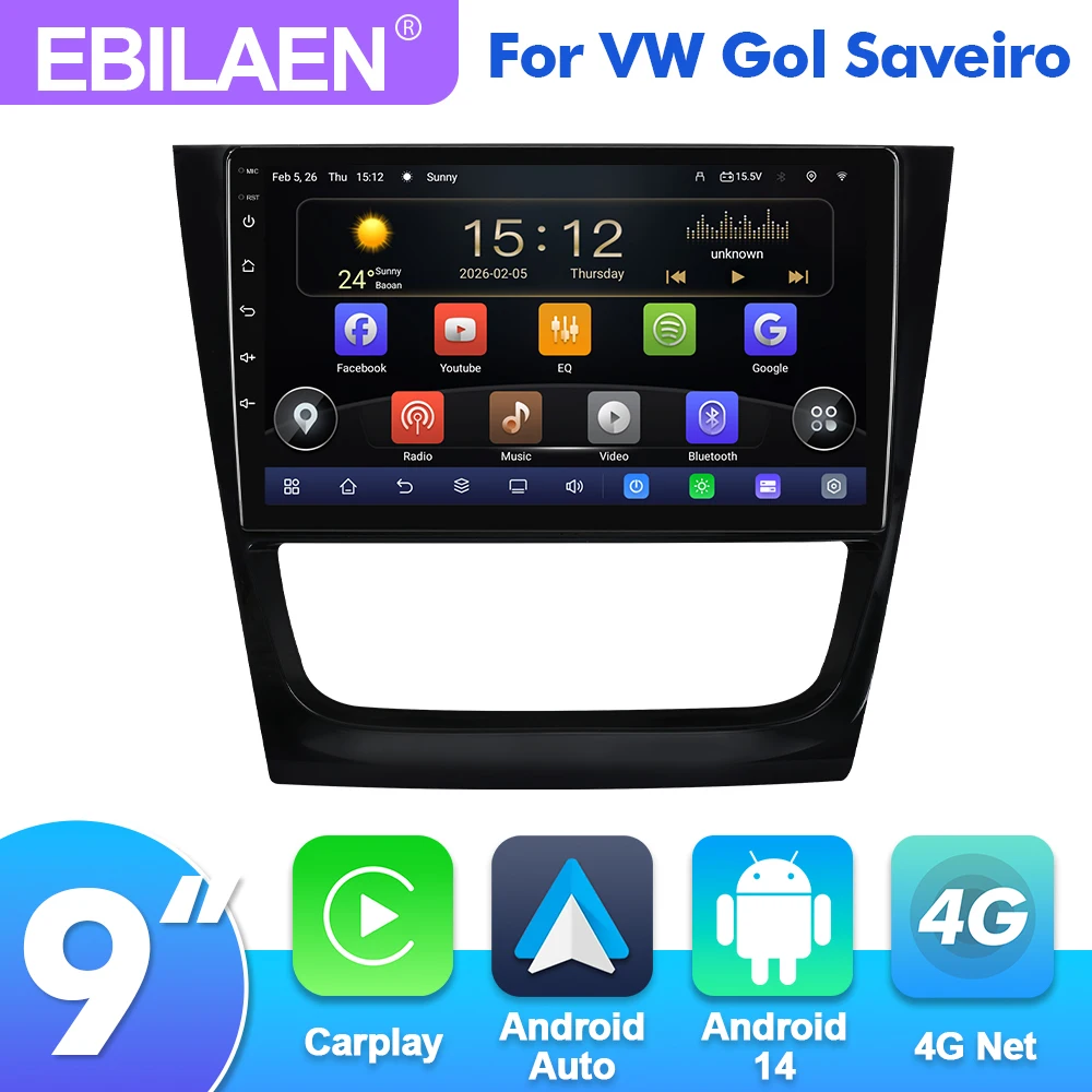 Rádio Automotivo Multimídia Qualcomm662 Android 13 para VW/Volkswagen Gol Saveiro Voyage 2008-2016 GPS Navi DSP Carplay 4G BT