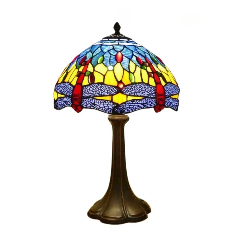 Lámpara de libélula de vitral Tiffany de 12 pulgadas, lámpara de mesita de noche, decoración de luz de escritorio, mesita de noche, dormitorio, sala de estar, hogar y oficina