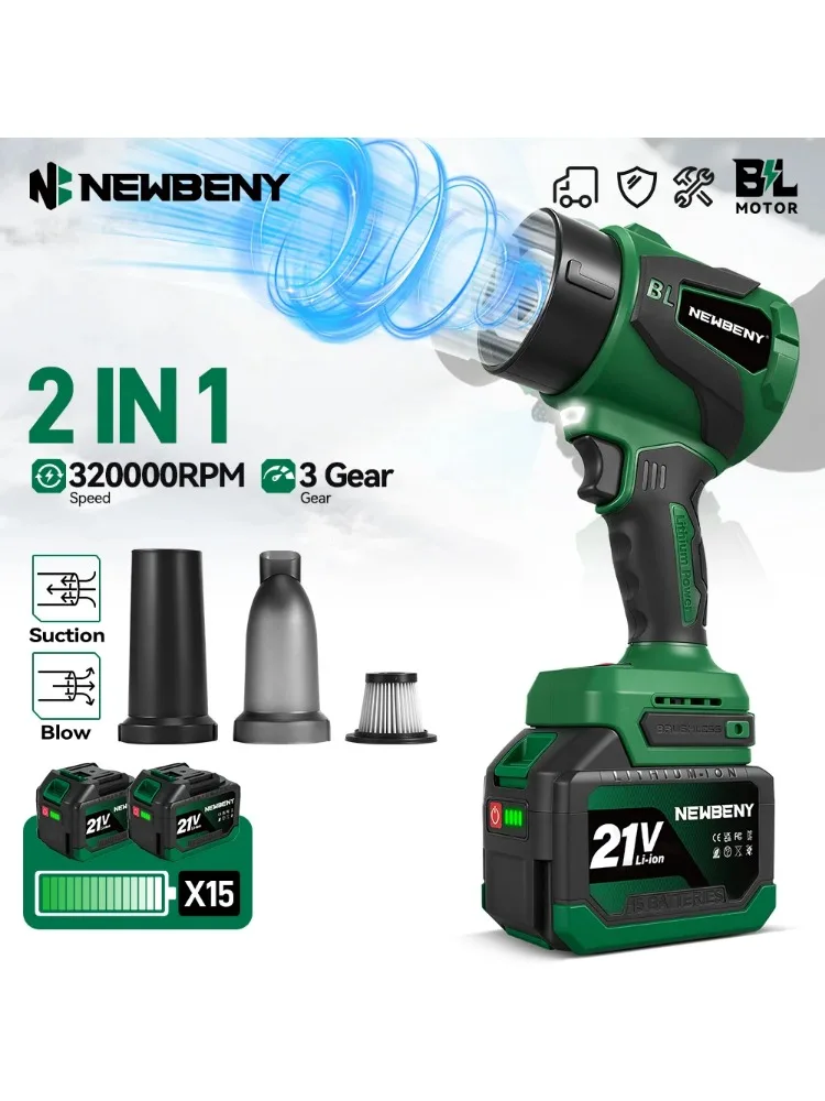 NewBeny 2-in-1 Bürstenloser 3000W Elektro-Turbogebläse-Jetventilator 650M/S Hochleistungs-Autotrockner Schnee- und Staubblasgerät für Makita-Akkus
