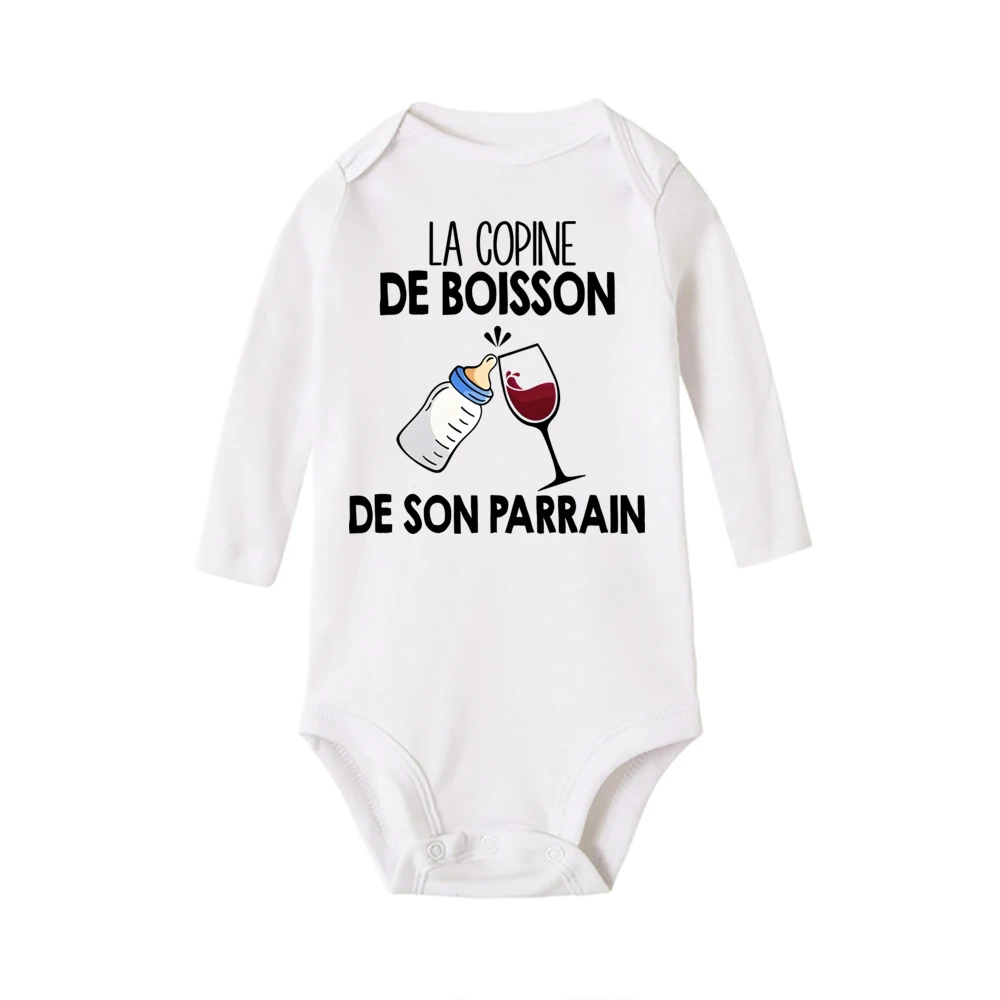 La Copine De Boisson De Son Parrain Print Baby Romper Long Sleeve Girl Boy Bodysuit Casual Baby Jumpsuit Summer Newborn Clothing