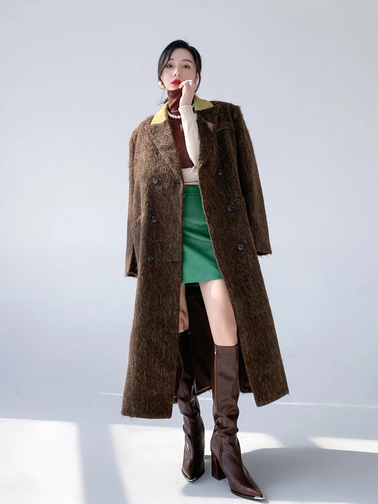 

Aksaya Retro Hong Kong Style Woolen Coat Mid-Length Women's Fashion Design Autumn Winter New Arrival Korean Style Commute