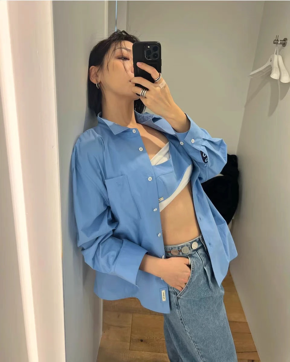 

Spring New Design Long Sve Collar Striped irt And ter Ne Crop Top Set Women's Commute Sle Loose Fit Polyester