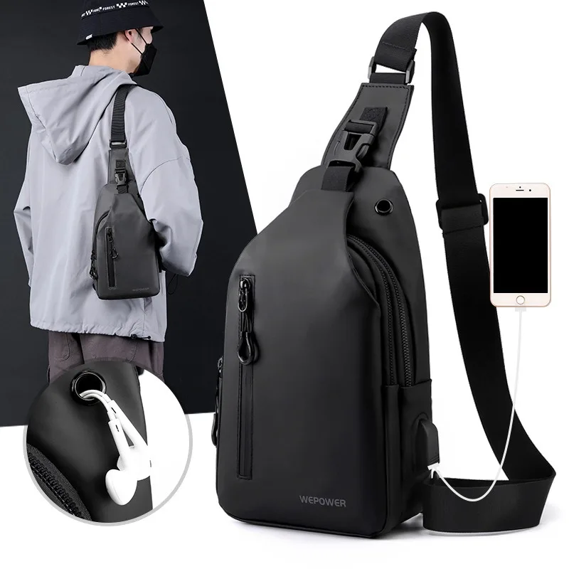 Waterproof Chest Bag Fashion Waist Bag Men Outdoor Casual Fashion One Shoulder Crossbody Bag Nylon USB Charging Shoulder Handbag