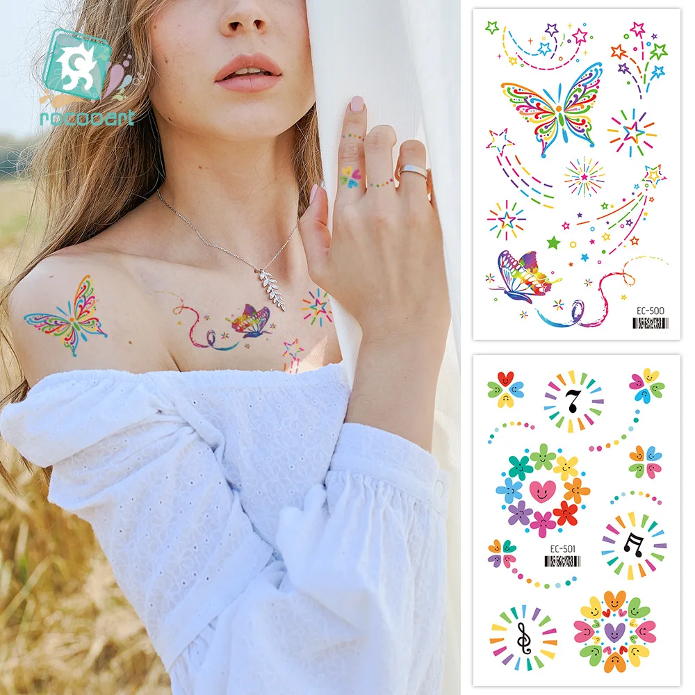 

New Waterproof Sweat Fireworks Tattoo Patch Collarbone Butterfly Disposable Temporary Tattoos Sticker Size:120 × 75mm