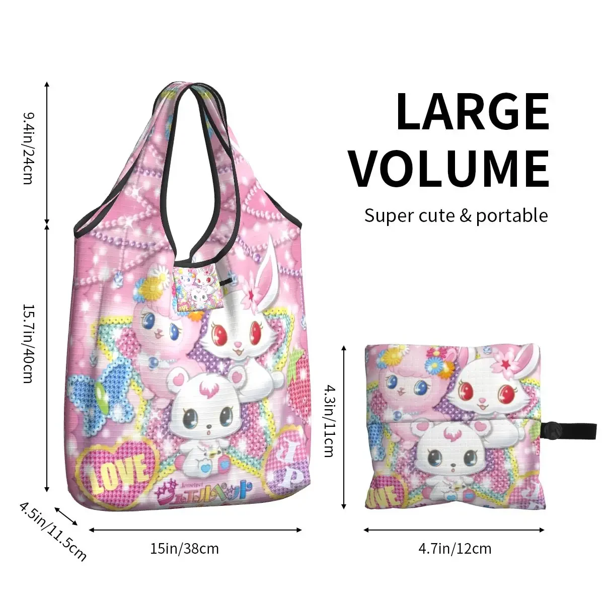 Custom Cartoon Jewelpet Sanrio Japanese Anime Groceries Tote Shopping Bag Women Funny Shopper Shoulder Bag Handbags