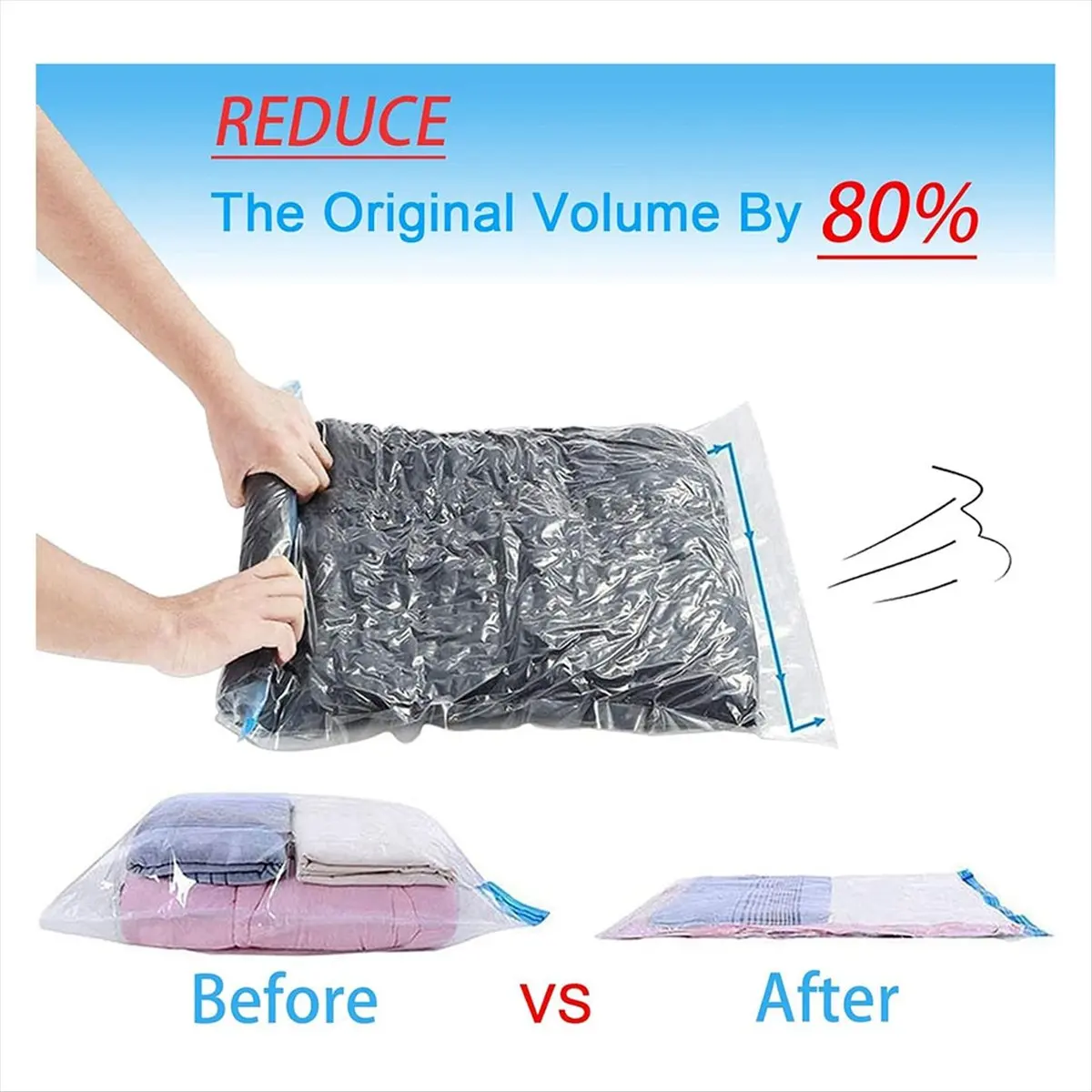 【ABFS】12 Pack Reusable Roll Up Compression Bags,40X60cm Medium Vacuum Storage Bags for Travel,Saving Storage Packing Bags