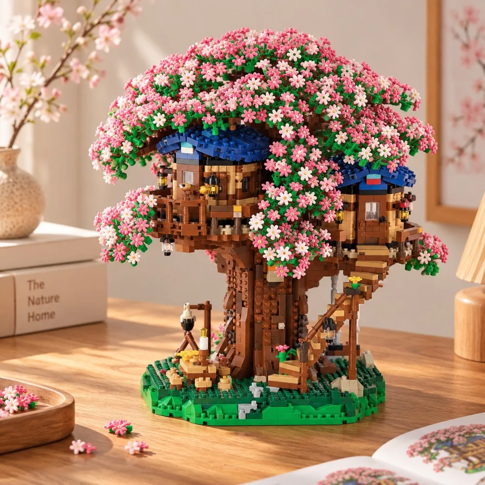 NEW Cherry Blossom Tree Micro Building Block Kit Toys DIY tabletop decoration Tree House Model Sets Birthday Gifts Girl Boys