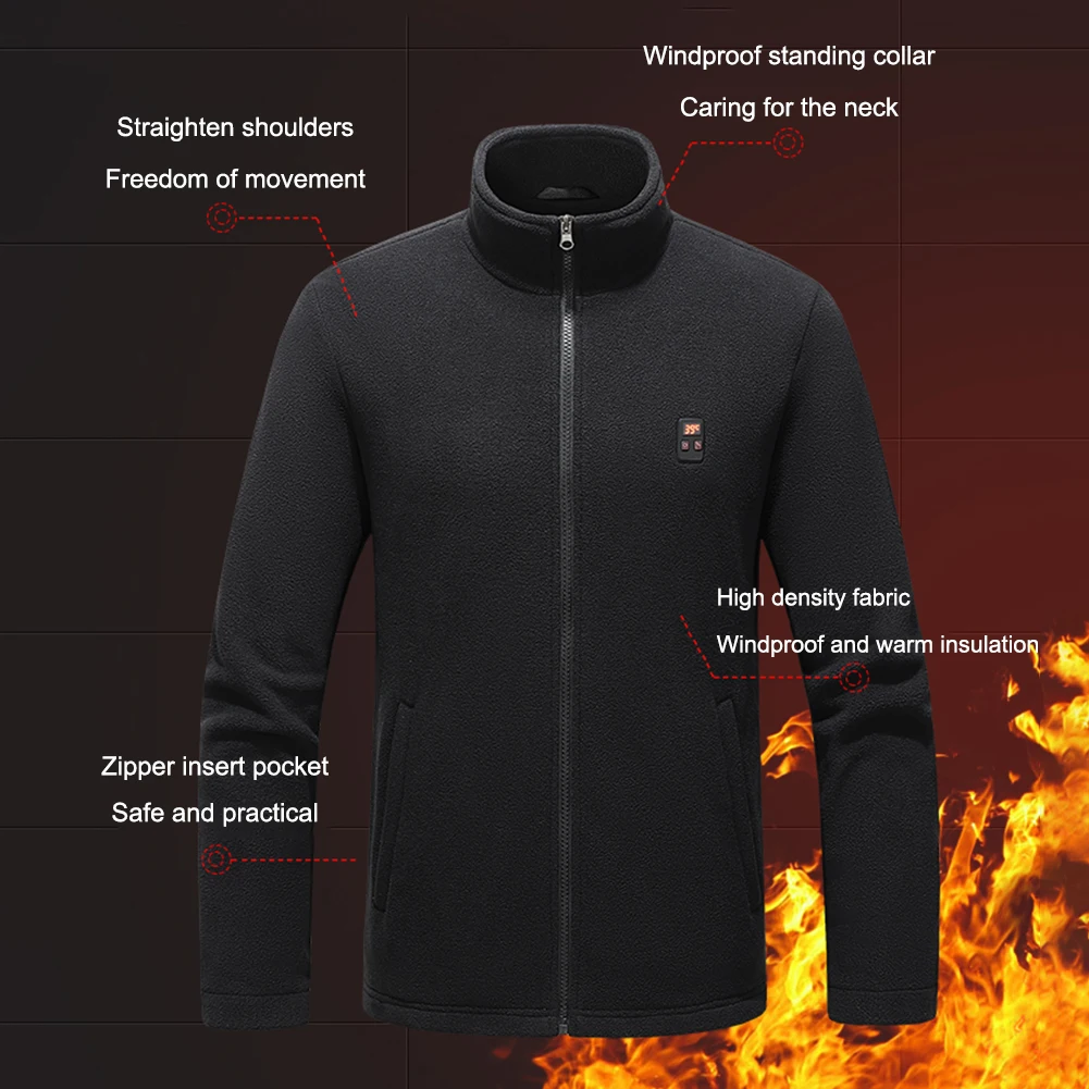 9 Heated Area Heating Jacket 3 Gear Temperature USB Charging Heated Zip Up Coat Waterproof Heated Sweater for Outdoor Activities