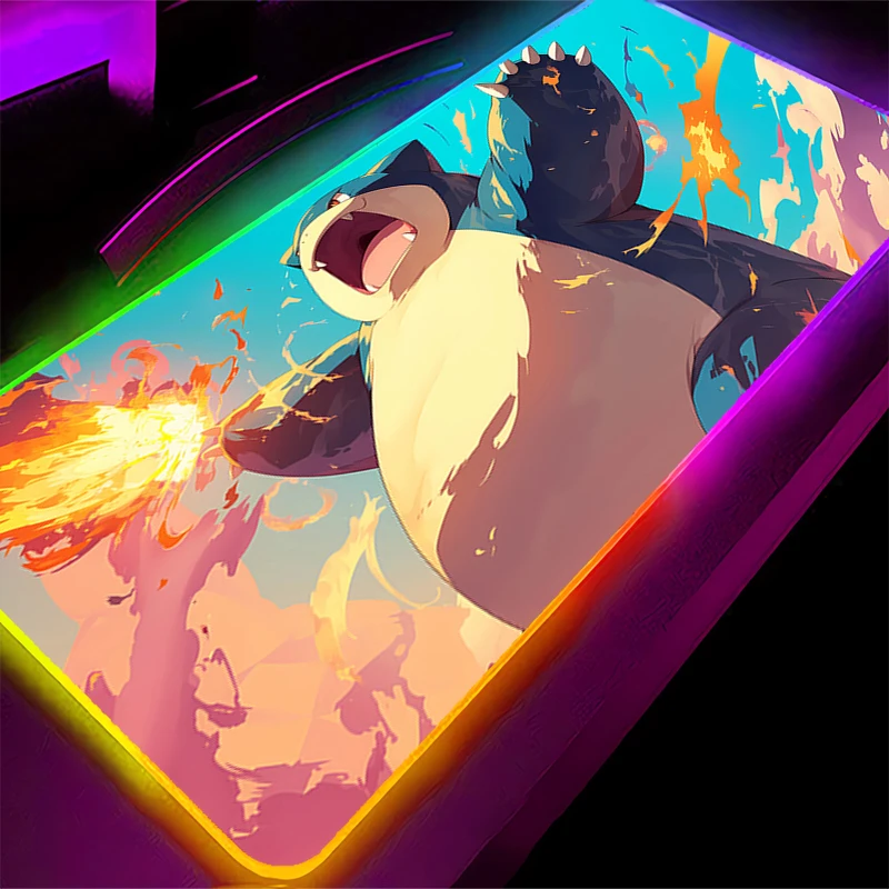 

Rubber RGB Mouse Pad Gamer HD Print Desk mat Computer keyboard LED gaming accessories carpet Pokemon Snorlax Backlight mousepad