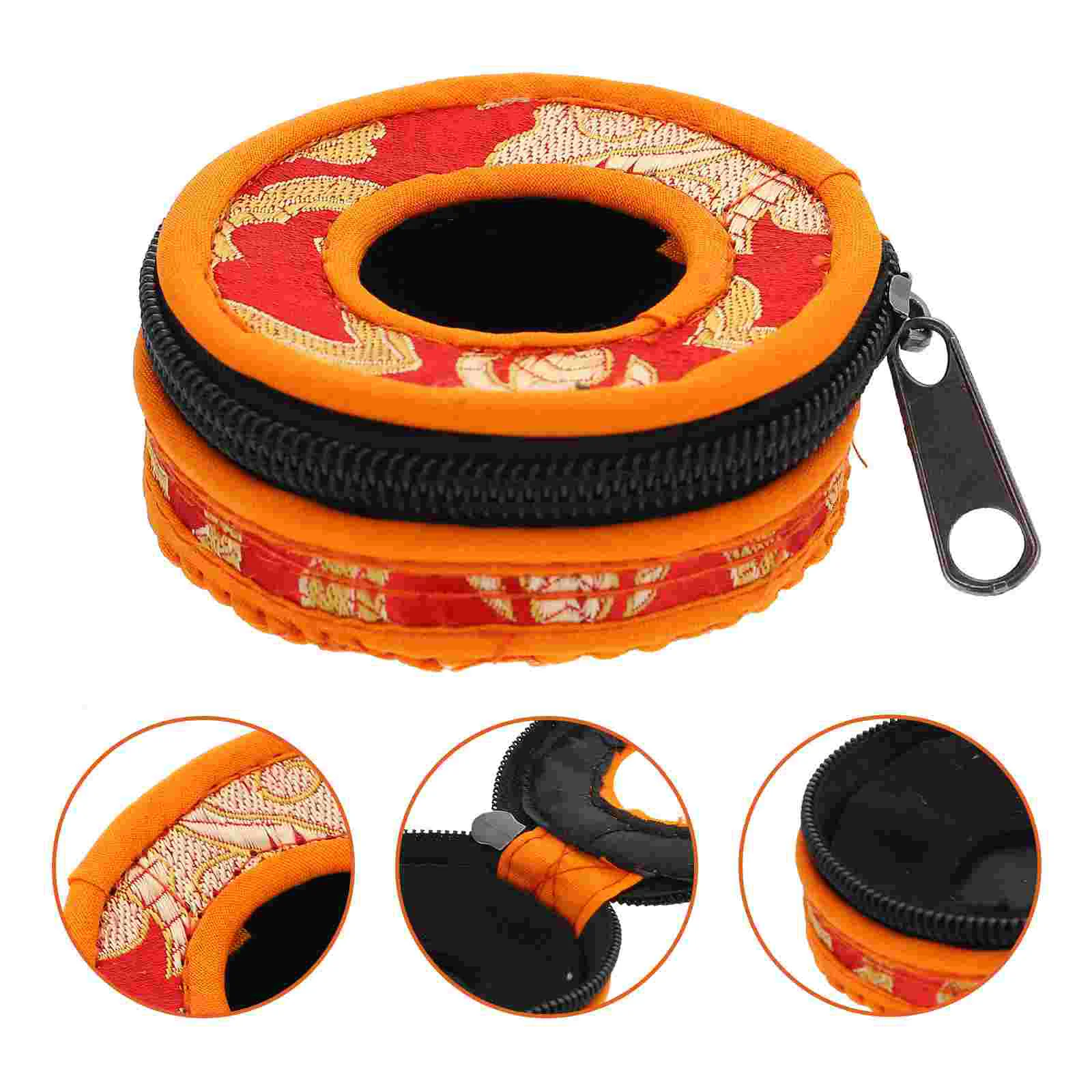 

Finger Cymbals Packs Meditation Bells Tibetan Storage Holder Chinese Embroidered Pocket Bag Temple Case Religious