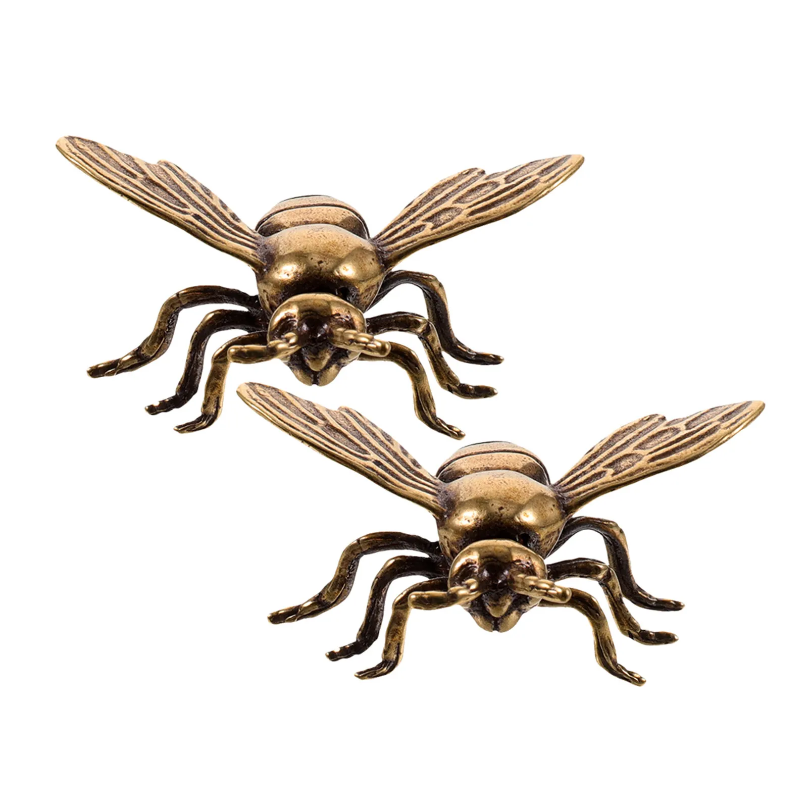 2Pcs Brass Bee Statue Handcrafted Realistic 3D Desktop Ornament Stable Base for Table Flower Pot Jewelry Dish Miniature Setup