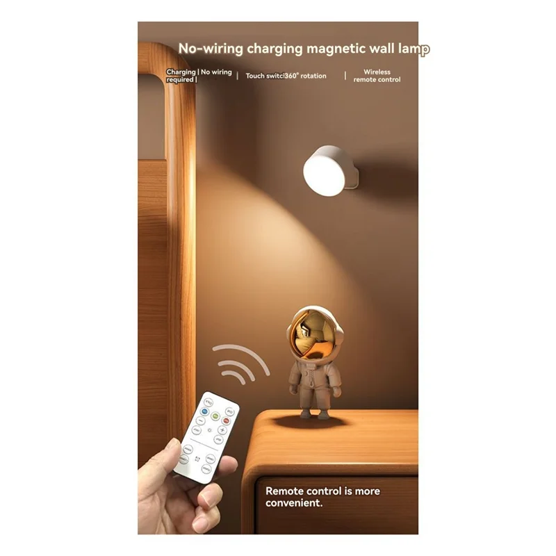 T24C Rechargeable Magnetic LED Wall Light 360° Rotation Touch Remote Control Cabinet Spotlight For Home & Office A