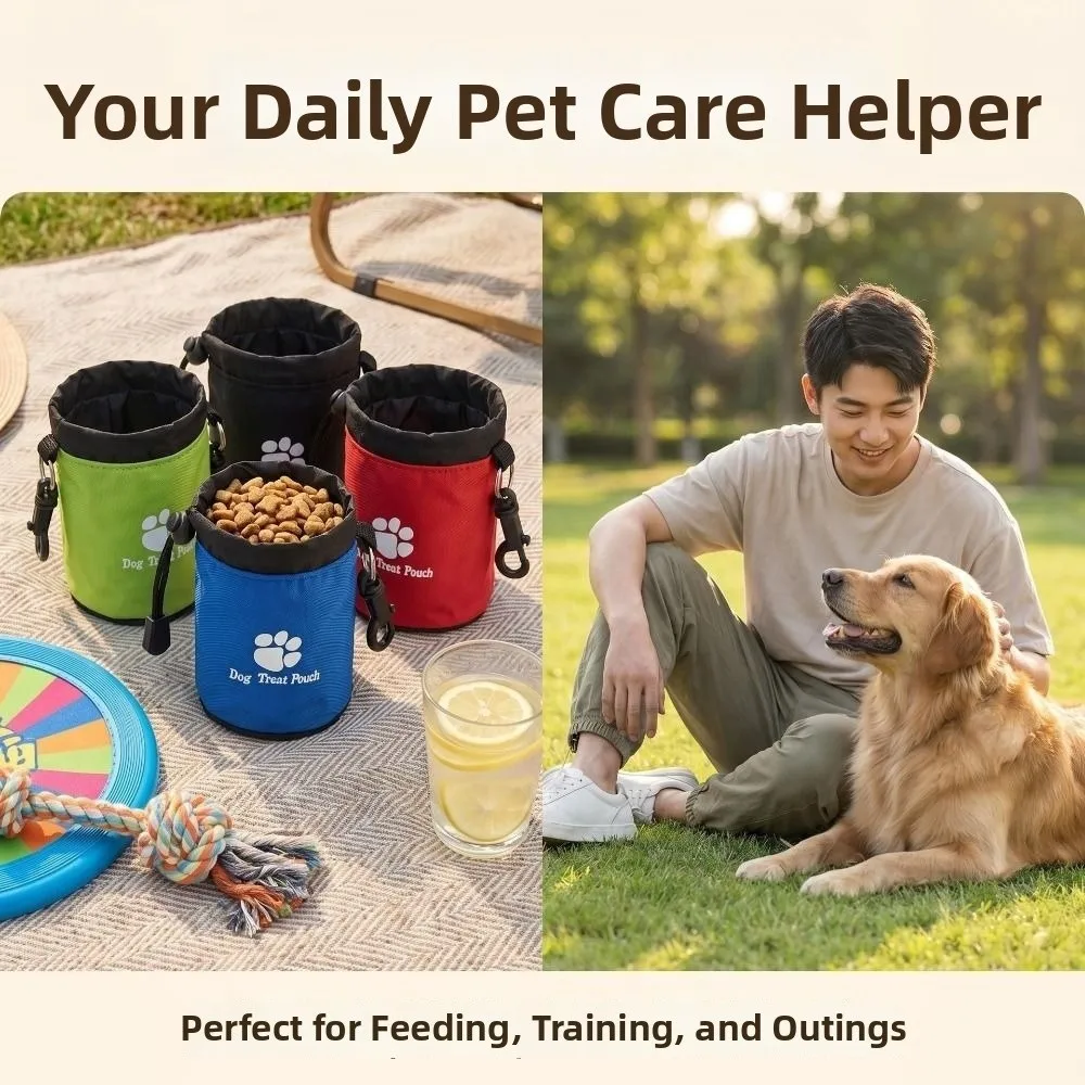 Portable Pet Training Waist Bag Drawstring Leak-proof Dog Treat Bag Hands-Free with Hook Puppy Snack Reward Bag Dog Walking