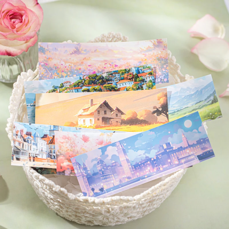 30 feuilles d'autocollants de beaux paysages, longue bande, matériel de Scrapbooking décoratif fait à la main, fournitures artisanales pour Album journal intime