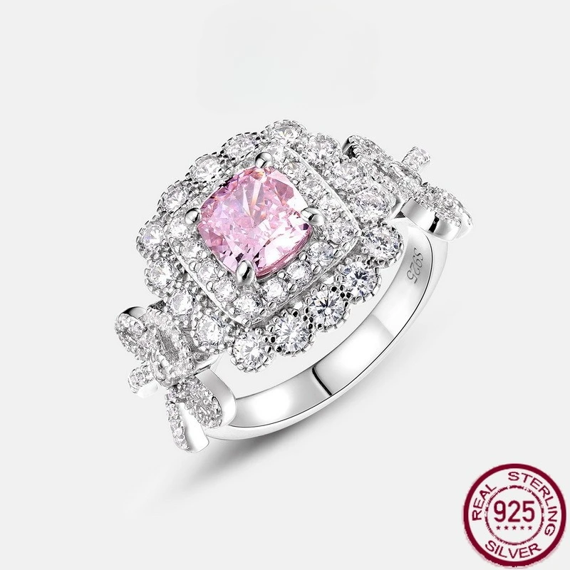 

New 925 Pure Silver Ice Flower Cut High Carbon Diamond Bow Full Diamond Colorful Treasure Light Luxury Versatile Wedding Jewelry