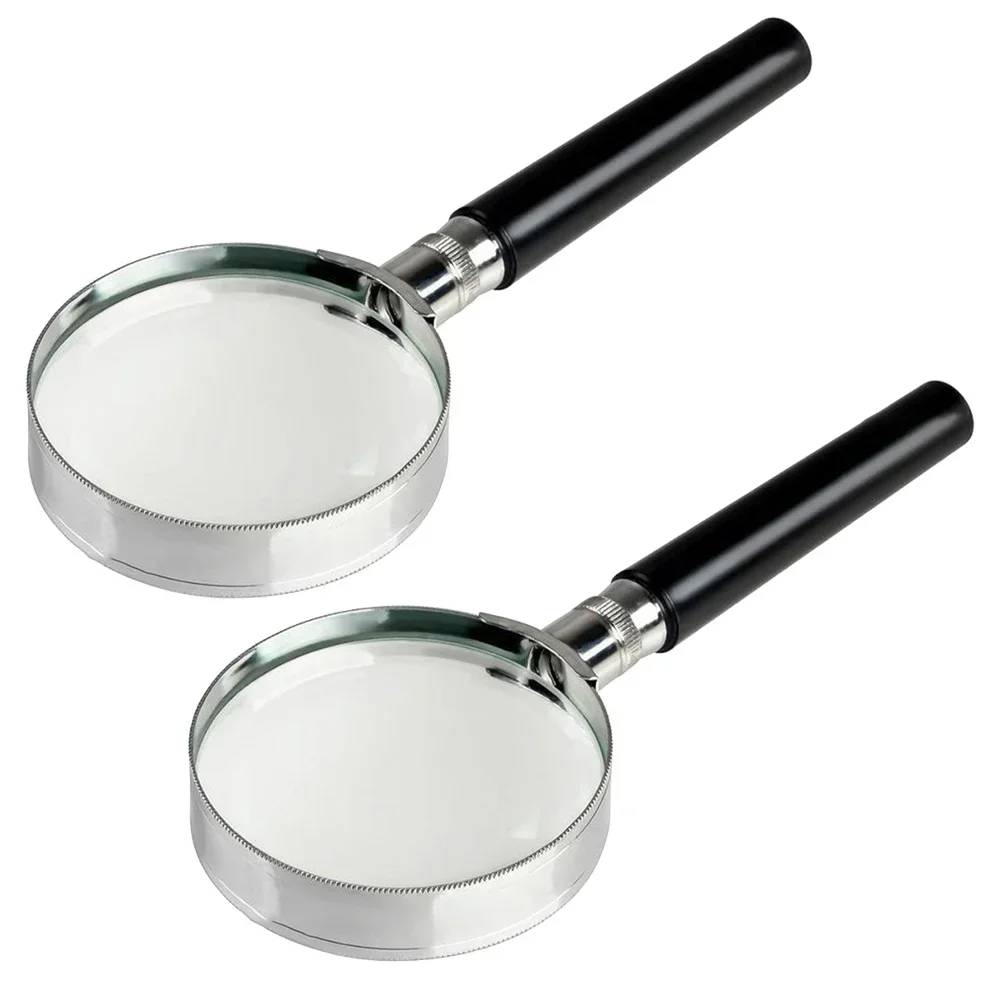 

2PCS 60mm Magnifying Glasses With Silver Frame Plastic Handheld Magnifying Glass For Home Learning Reading Instruments